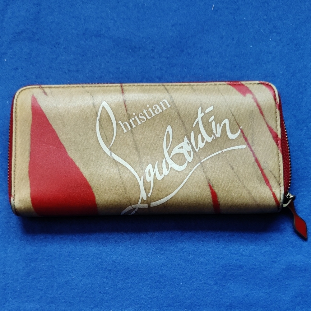 Christian Louboutin Beige and Red Zip Wallet